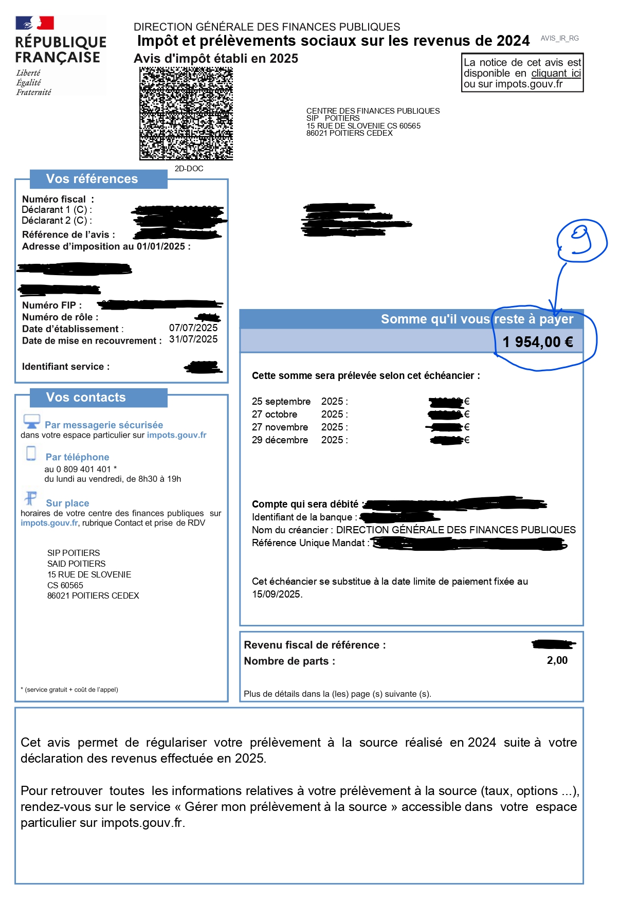 Example of French tax assessment notice - declarant section